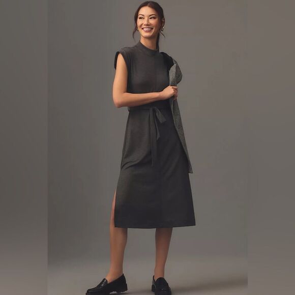 !!SOLD!! Anthropologie Daily Practice Lola Dark Gray Midi Dress - Picture 1 of 14